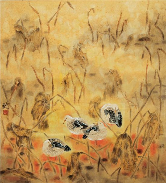 雷家民工笔重彩作品《倩影》欣赏